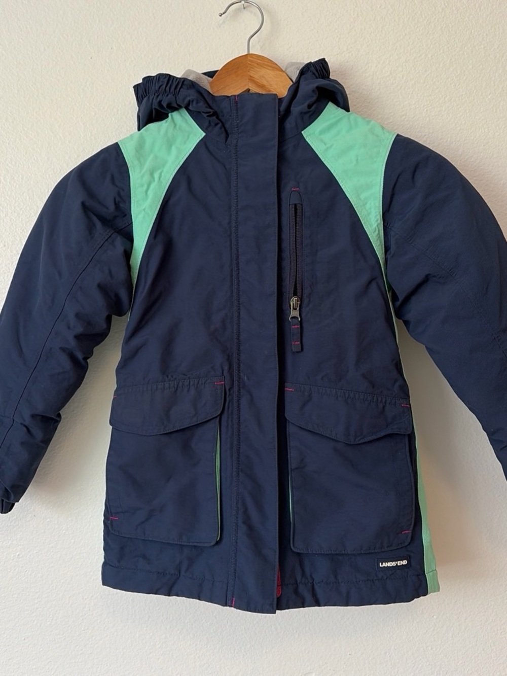 Lands' End Navy Jacket with Mint Shoulder Panels - Kids
